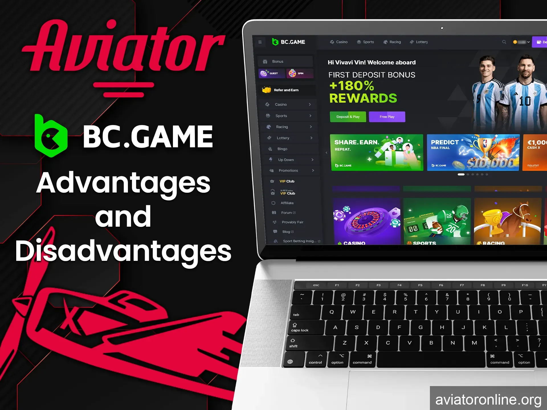 By choosing BC Game you get a number of advantages in the Aviator.