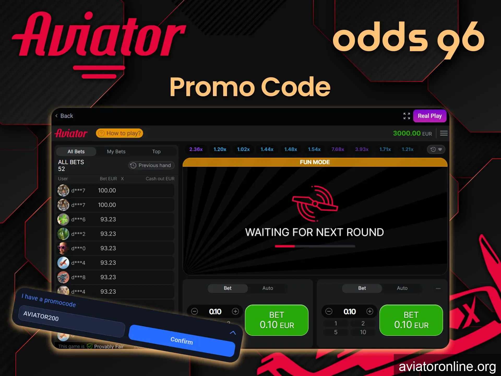 Thanks to special numbers, you'll get a nice surprise from Odds96 for playing Aviator.